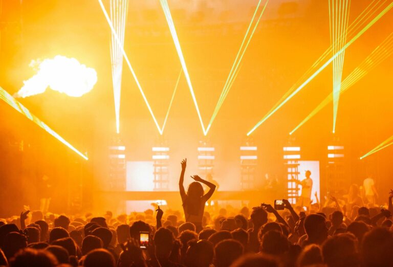 Foule et jeux de lumière pendant un concert