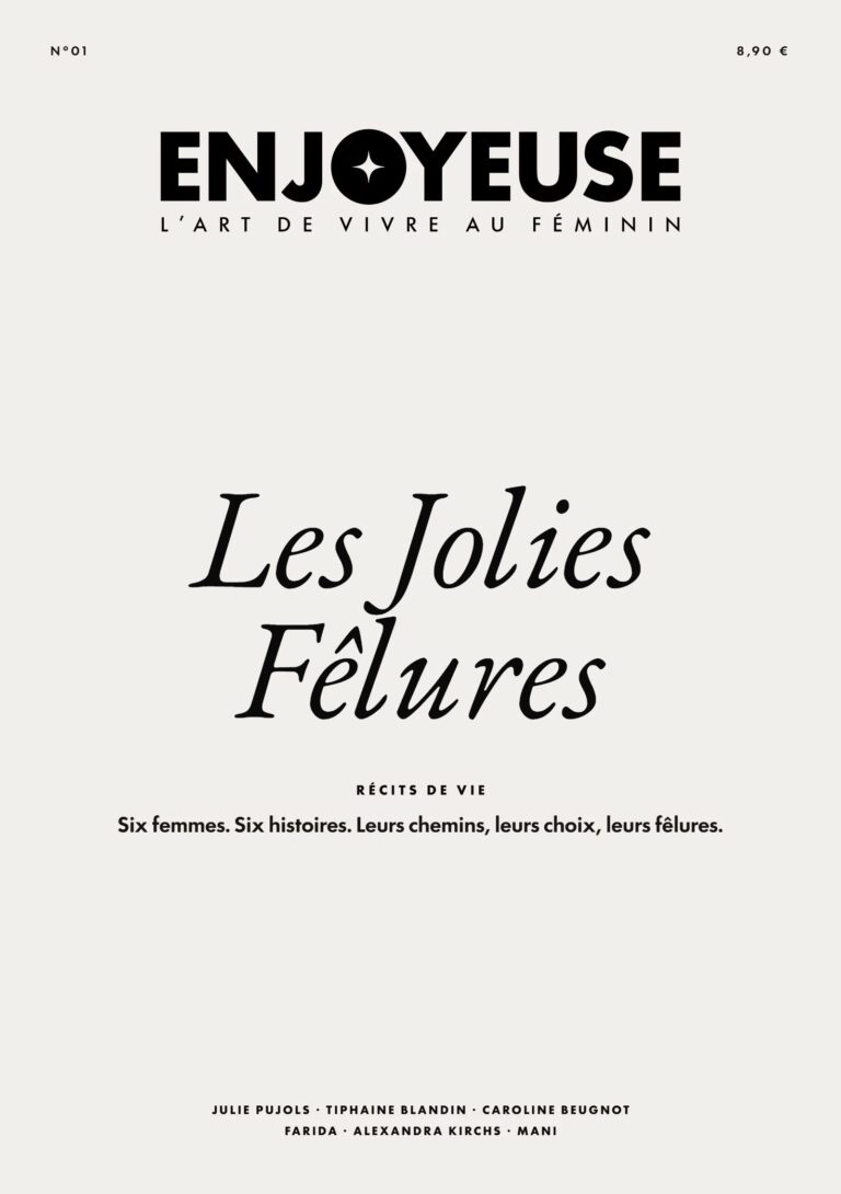 Couverture typographique de la revue Enjoyeuse n°01 « Les Jolies Fêlures », récits de vie de six femmes