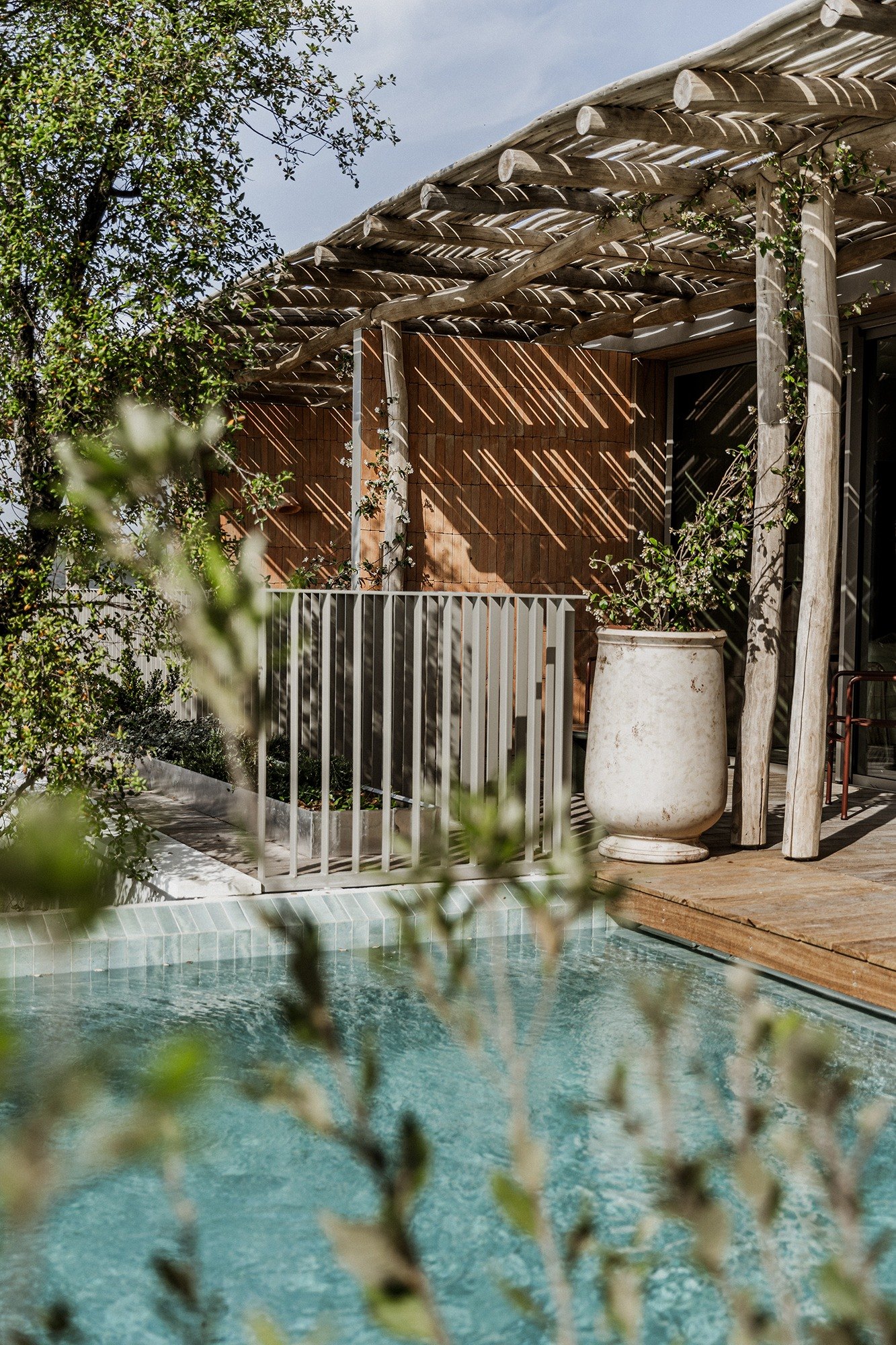 Piscine privée d'une suite du Mirage, derrière un olivier