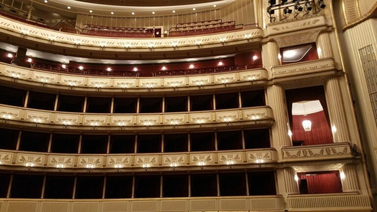 Rangées de loges rouges et dorées d’une salle d’opéra à l’italienne, ici l’Opéra d’État de Vienne