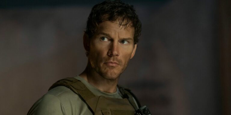 Chris Pratt dans le rôle de James Reece, en gilet tactique kaki, regard méfiant tourné vers la gauche dans la saison 2 de The Terminal List